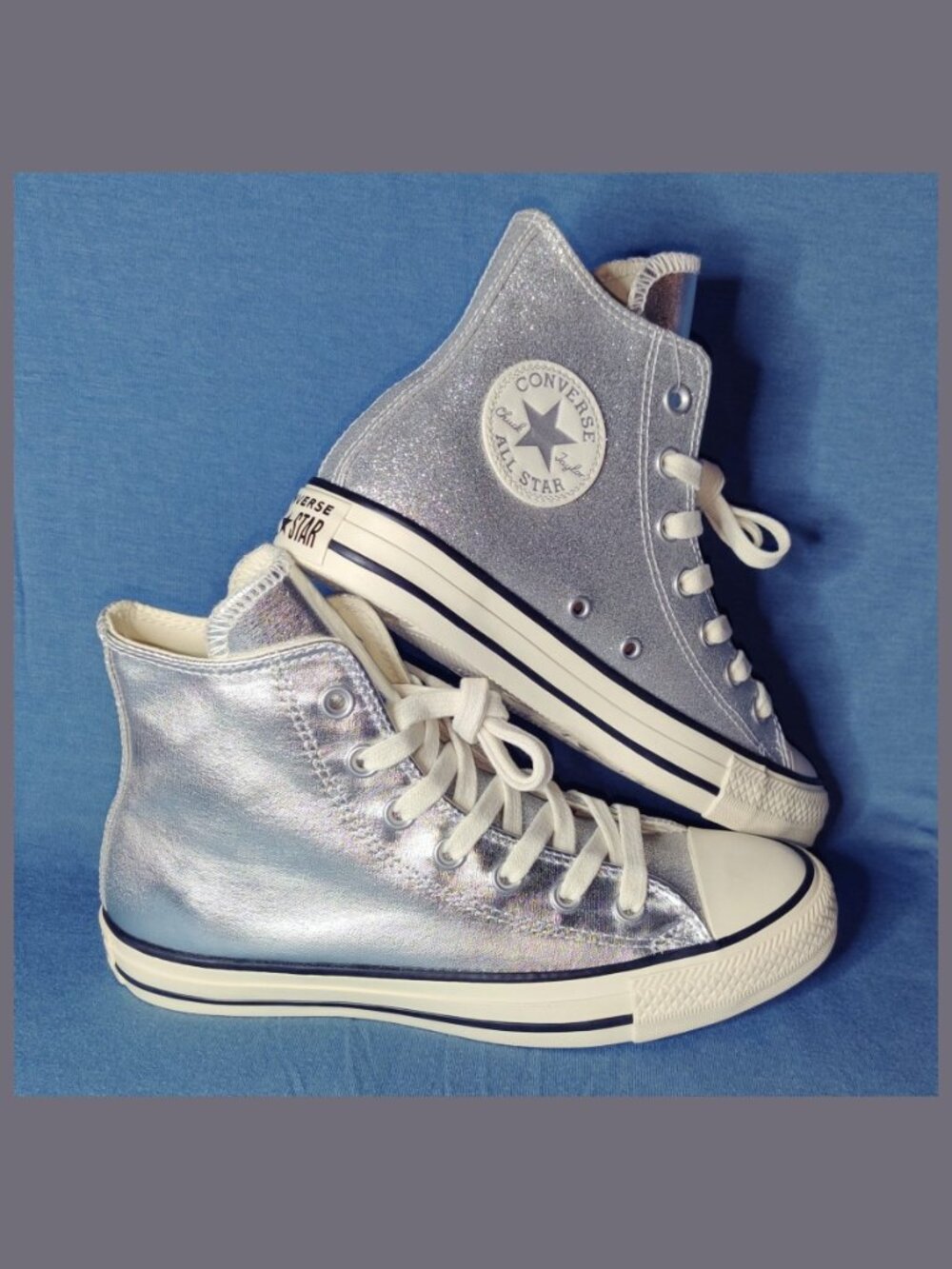 NEW Converse Chuck Taylor All Star CTAS Shiny Metal High Hi Top Silver Women's 7